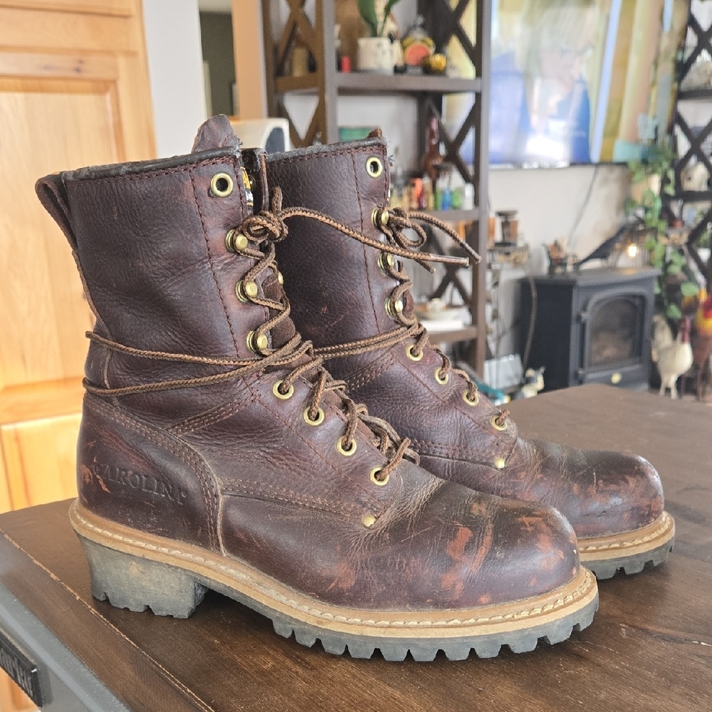 Carolina Logger Steel Toe Men's Brown Leather Boots Size 8 Medium Grunge Work